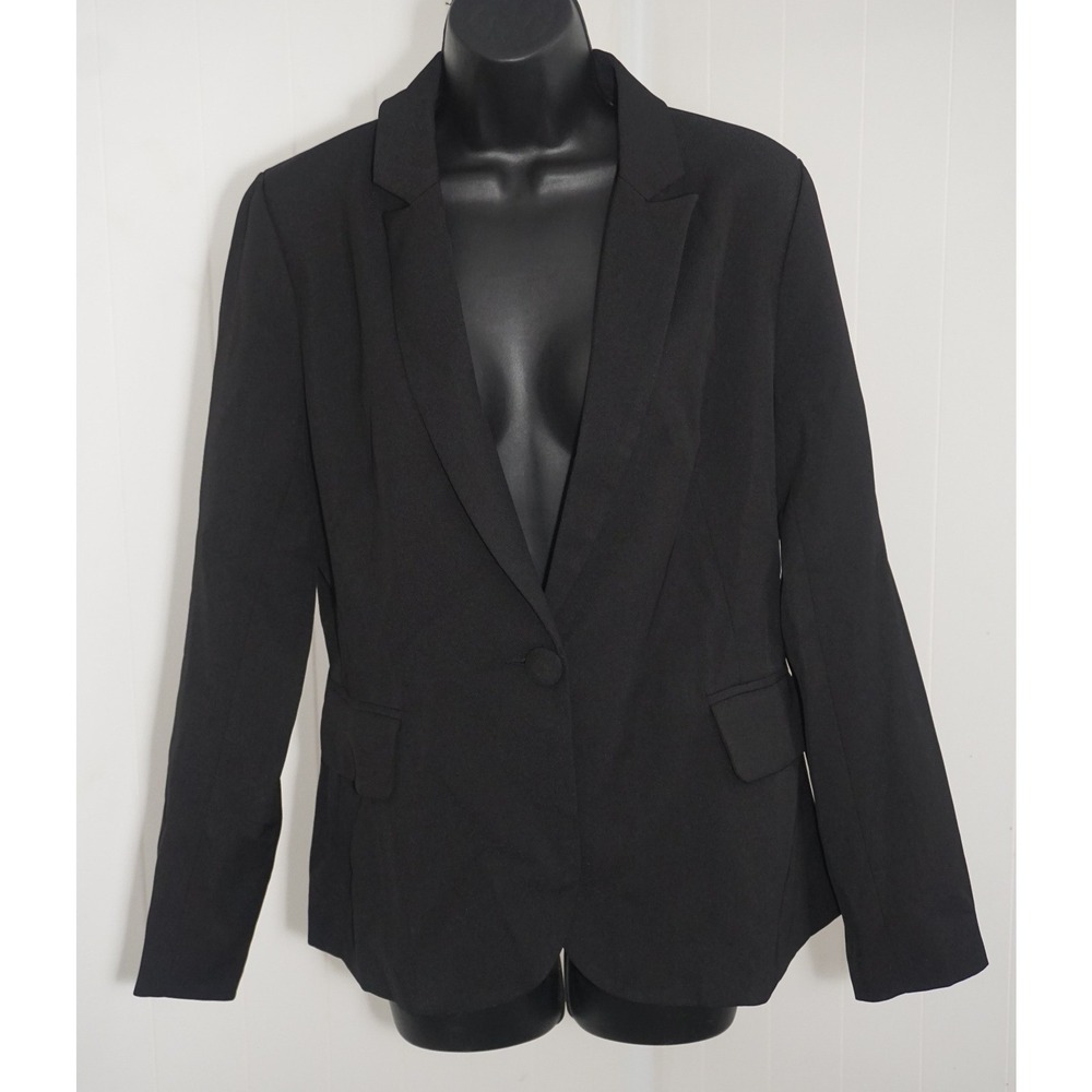 Black Blazer Size M Single Button Polka Dot Lining Pocket Detail